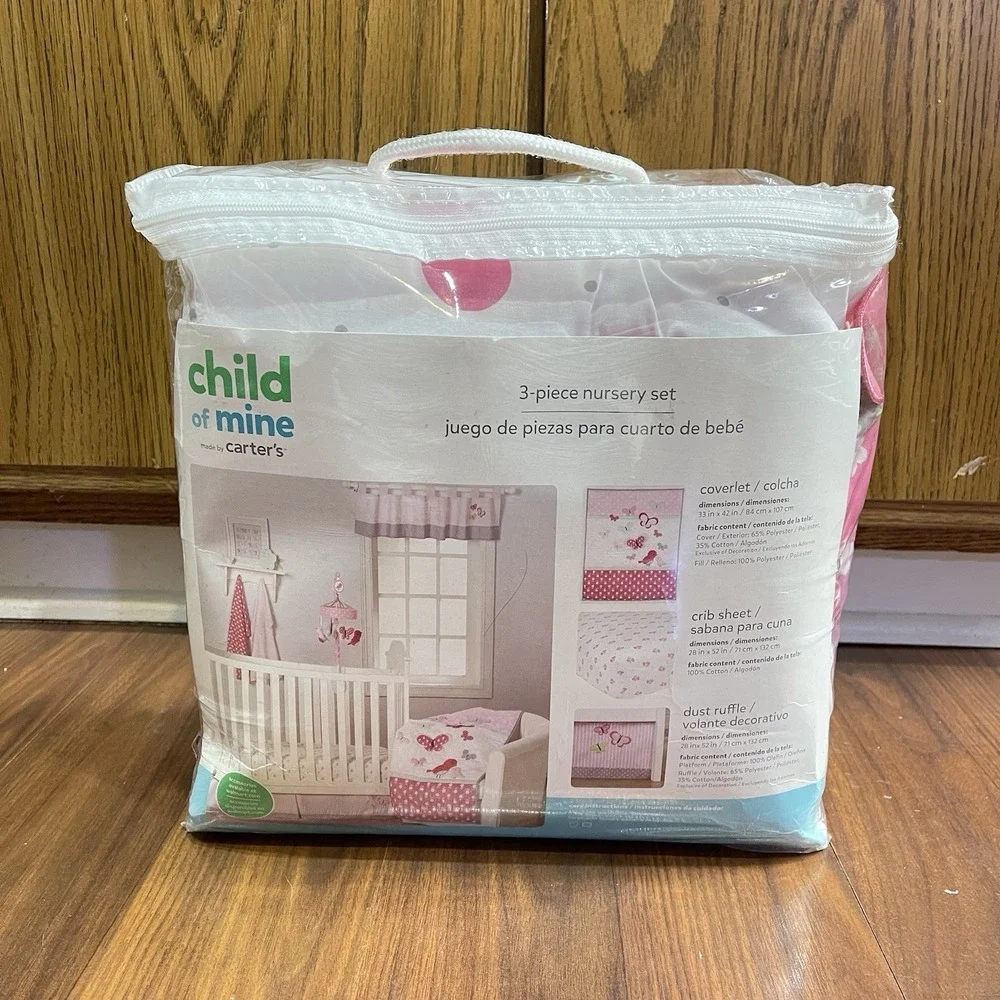 VTG NEW Child of Mine: Pink Little Birds and Friends 3 pc Crib Set by Carter's‎